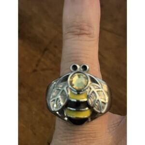 Bumblebee Ring Watch Women 24mm Silver Tone Crystals Black Yellow No Battery